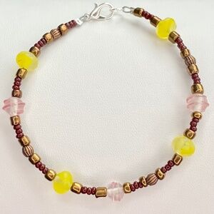 Yellow, Pink & Copper Colored Beaded Bracelet